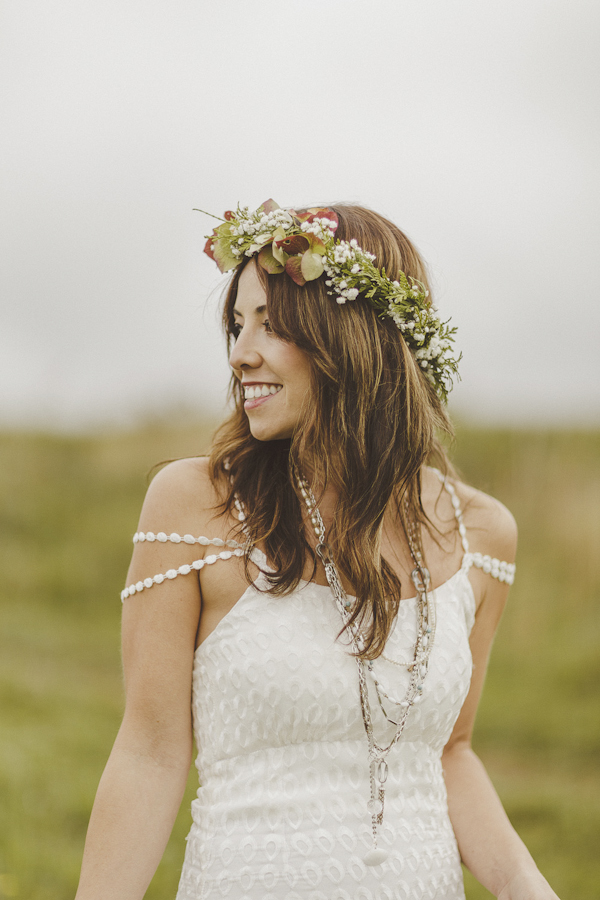 bohemian layered necklaces and floral crown