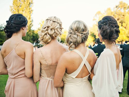 champagne and ivory mismatched bridesmaids dresses with different back details