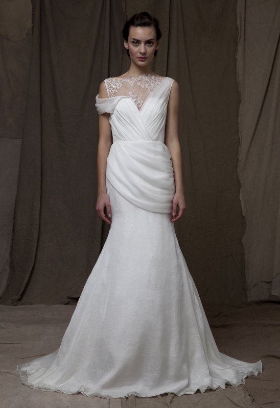 Lela Rose illusion neckline wedding dress