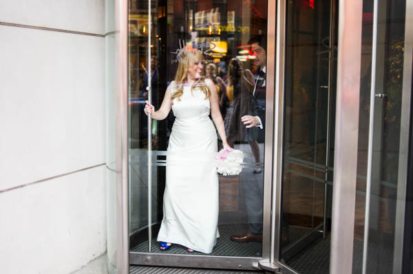 bride walking out in the city