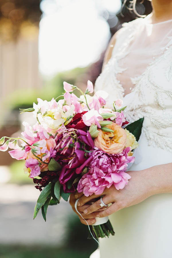 vibrant pink and orange modern wedding bouquet