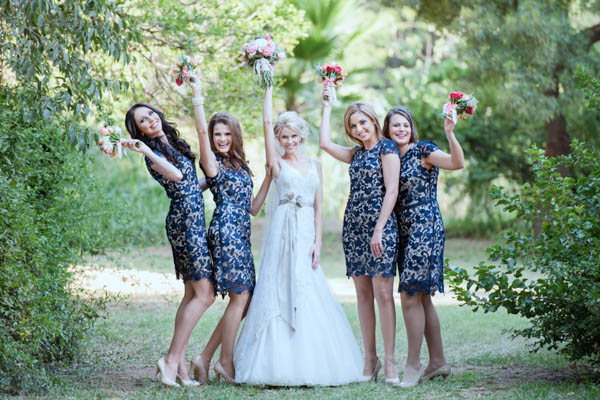 stylish navy lace bridesmaids' dresses