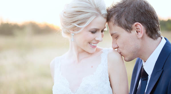 sweet shoulder kiss couple's portrait