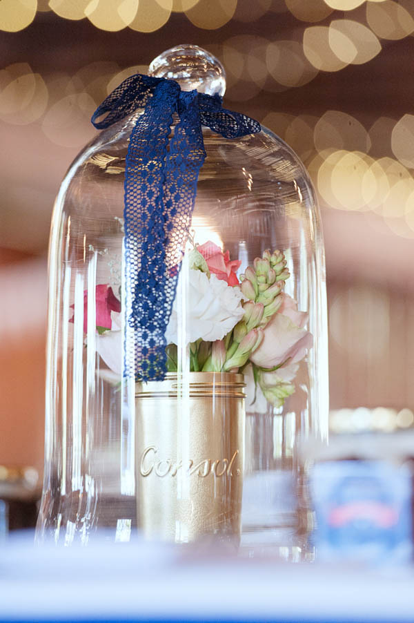 navy and pink farm wedding reception decor