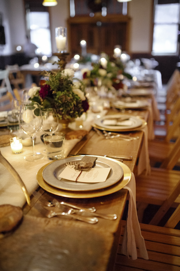 rustic mountain wedding reception table decor, photo by Chowen Photography | via junebugweddings.com