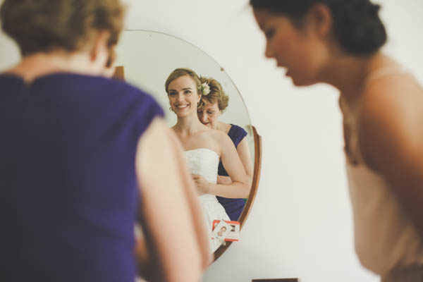 happy bride getting ready portrait