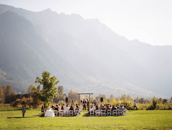 gorgeous mountainside DIY farm wedding ceremony