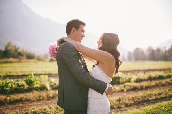 sweet couple's portrait with bouquet