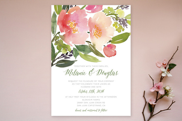 watercolor floral wedding invitation from minted | via junebugweddings.com