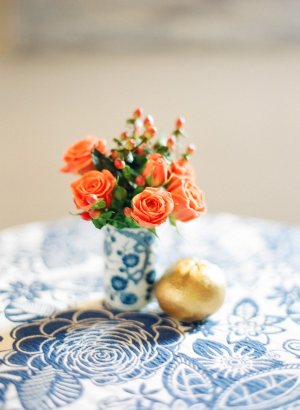 orange and blue table scape 