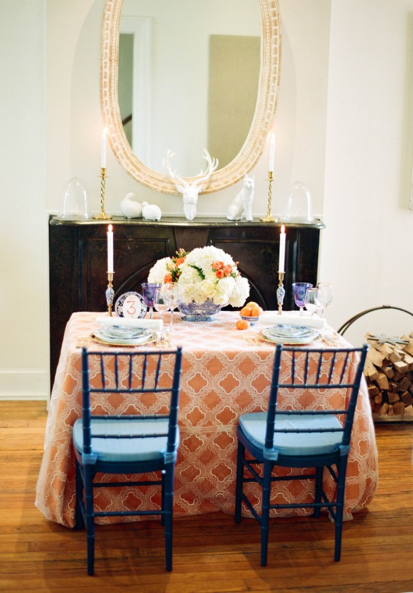 orange and blue table setting