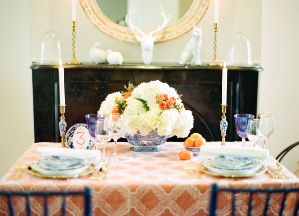 orange and blue table setting