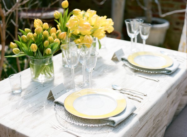 yellow and gray table setting