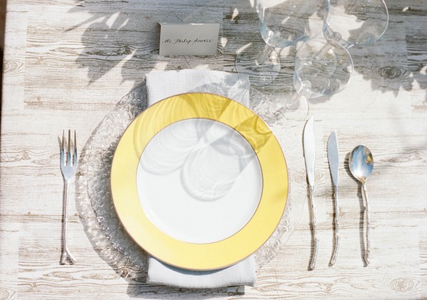 yellow and gray place setting