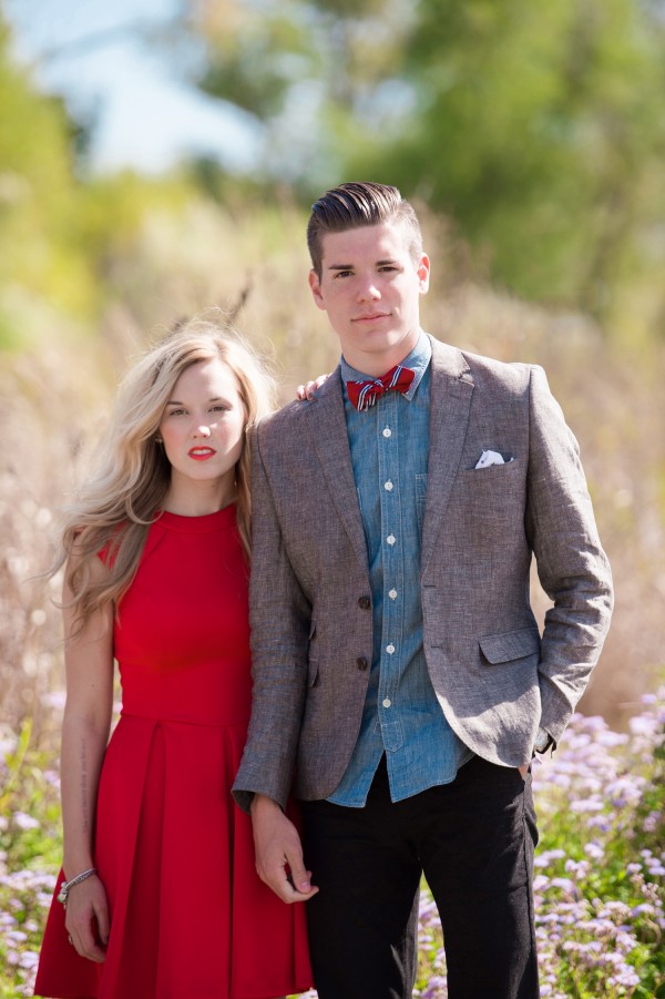 bright red dress engagement shoot