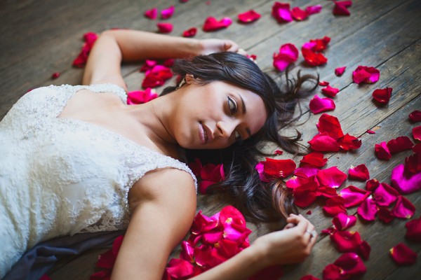 bridal shoot with rose petals