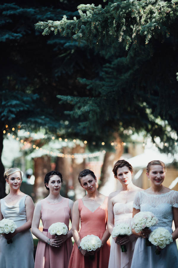 mismatched bridesmaids' dresses