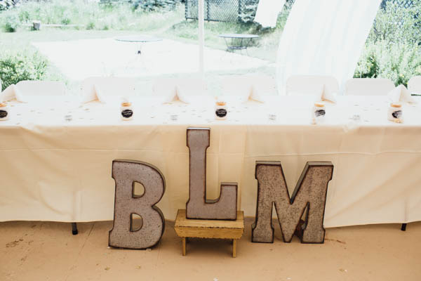 rustic initials reception decor