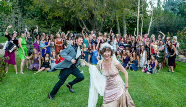 fun and energetic wedding photo