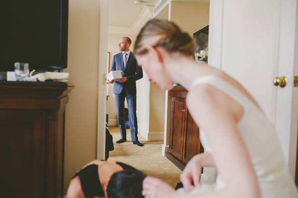 bride and groom getting ready together