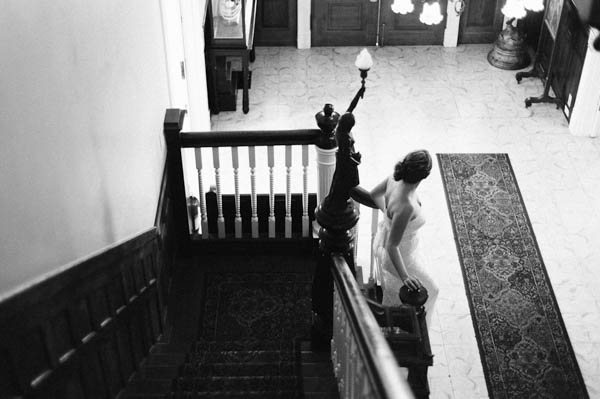 bride coming down the stairs