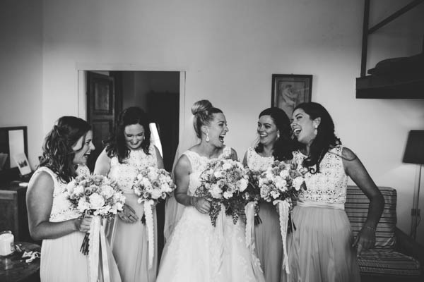 excited bride and bridesmaids