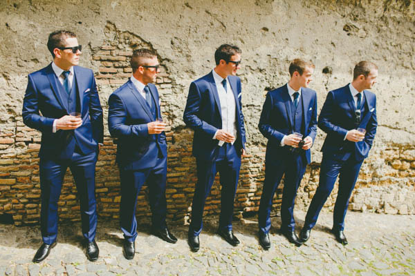 stylish groom and groomsmen's navy suits