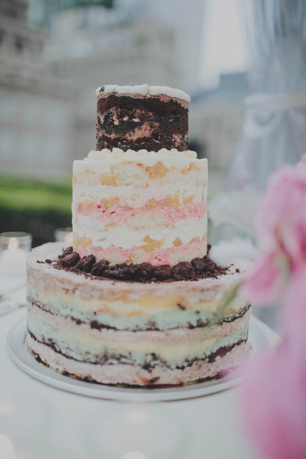 pink and brown naked cake