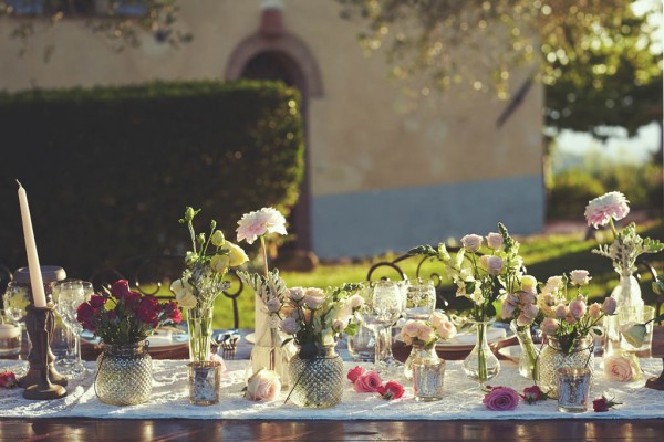 rustic and romantic floral reception table decor
