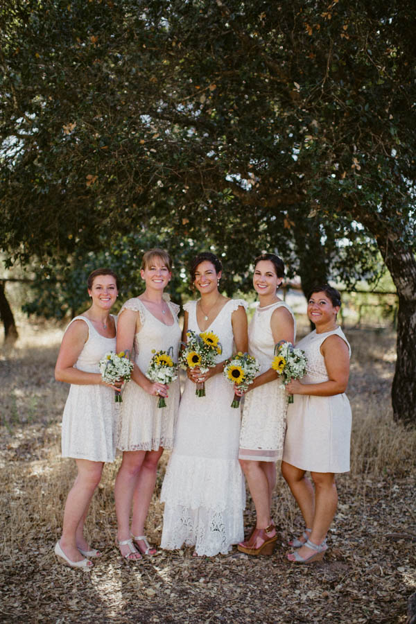 white bridesmaids' dresses