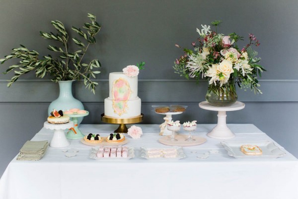 peach and sage dessert table