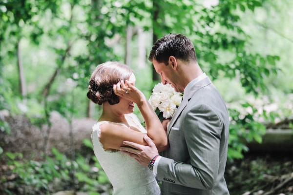 emotional bride during first look