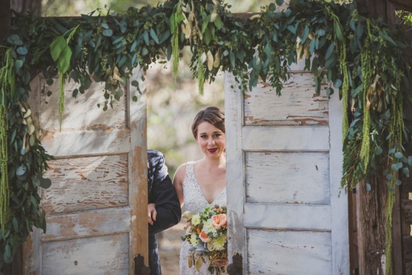 wedding ceremony with rustic doorway