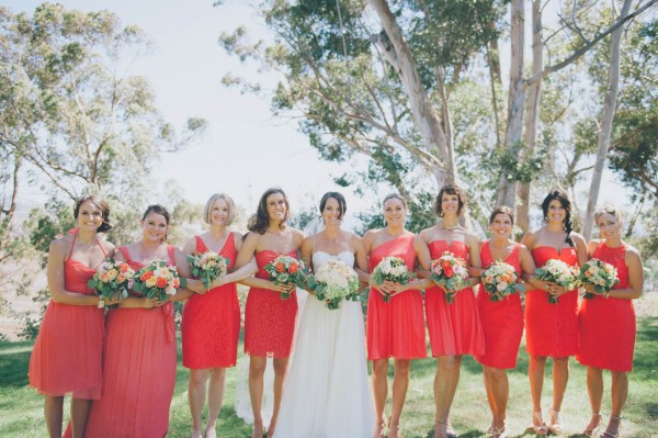 assorted coral bridesmaids dresses