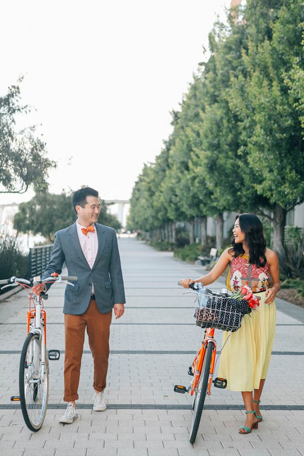 colorful bike engagement session