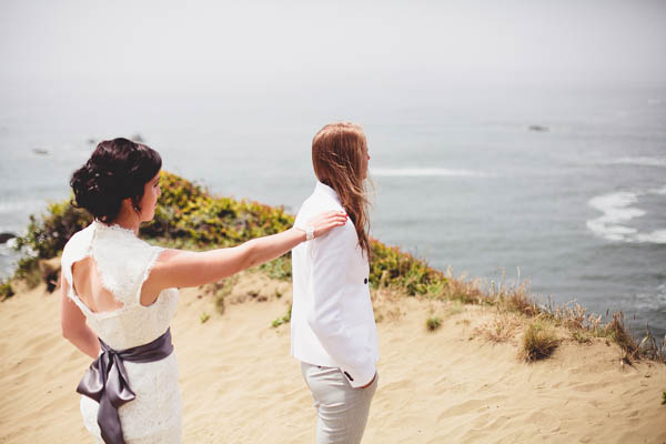 same-sex wedding first look on the beach