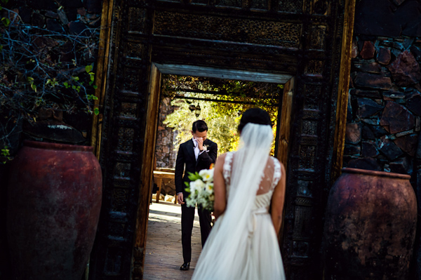 groom crying during wedding first look