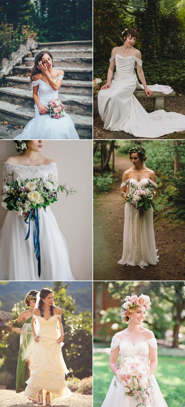 off the shoulder wedding gowns