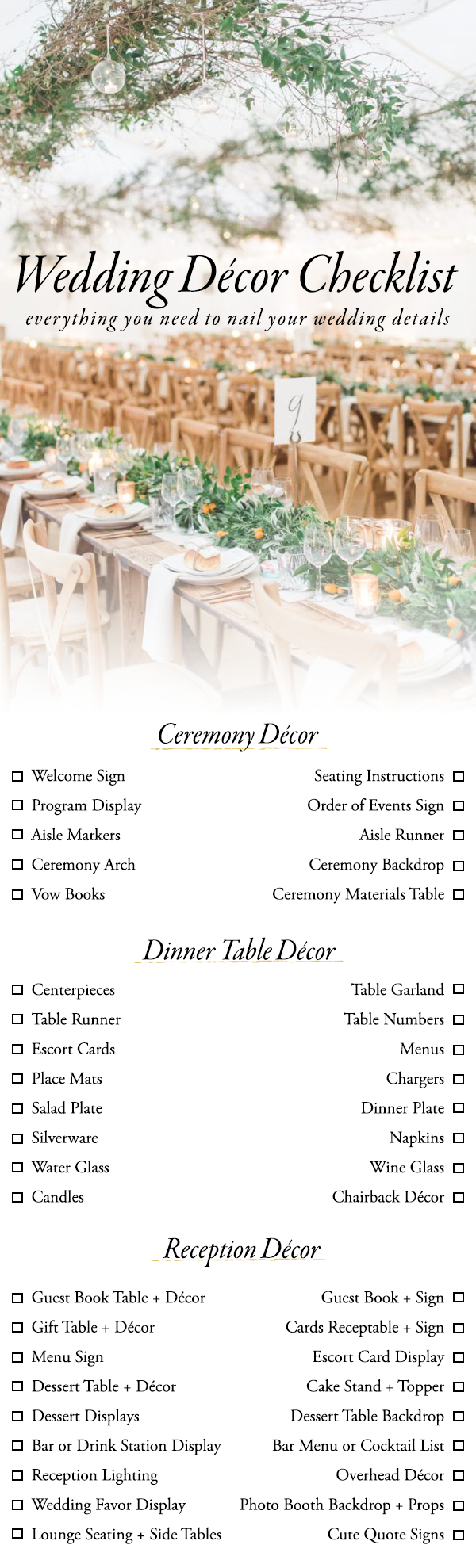 Use This Wedding Decor Checklist To Help You Nail Every Detail