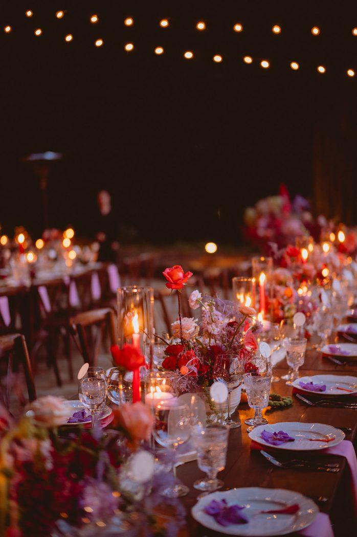 wedding reception dinner alfresco at night