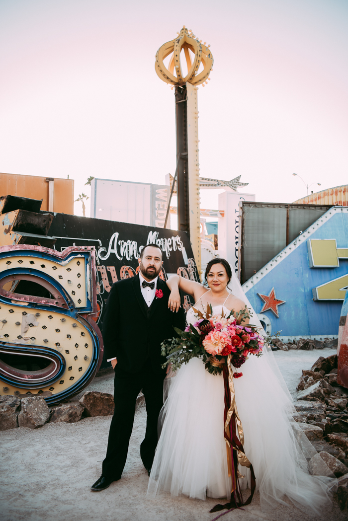 A Las  Vegas  Neon Museum Wedding  Full of Quirk Color and 