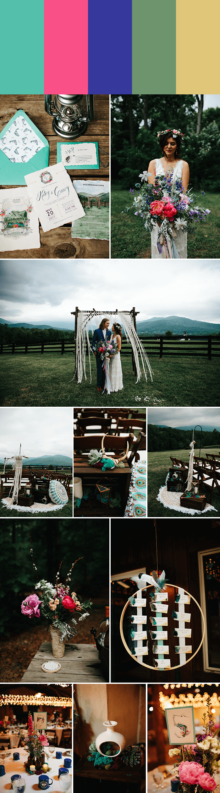 teal and yellow rustic wedding