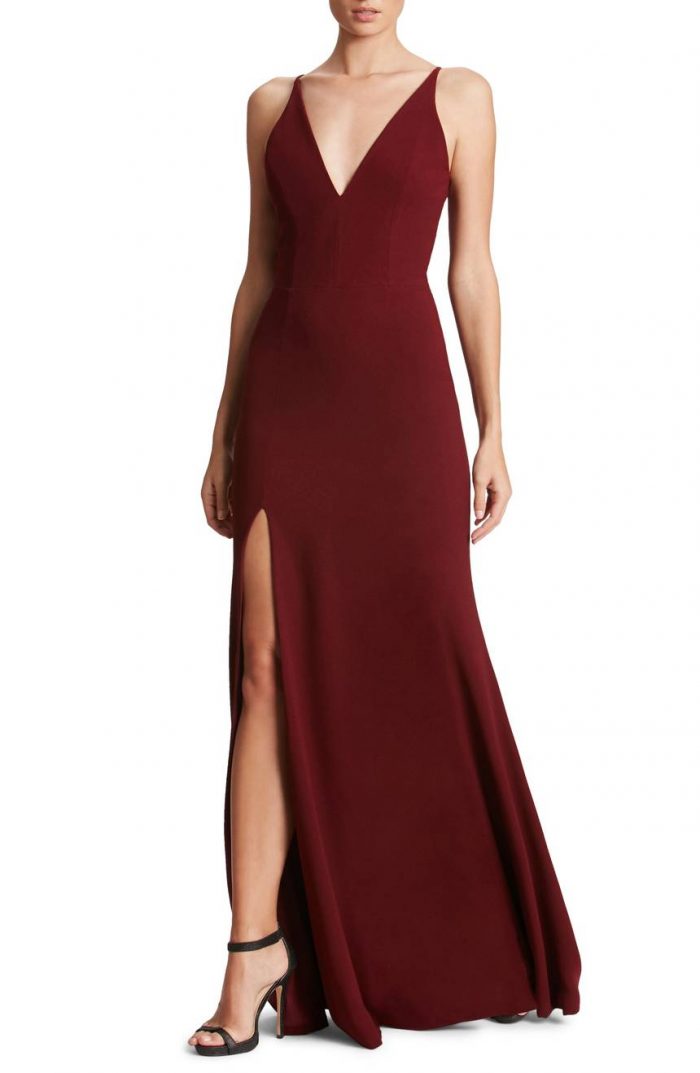 maroon gown for wedding sponsor