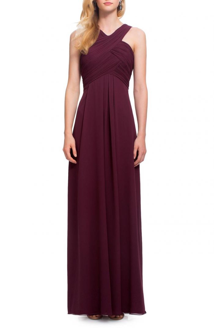 burgundy bardot bridesmaid dress