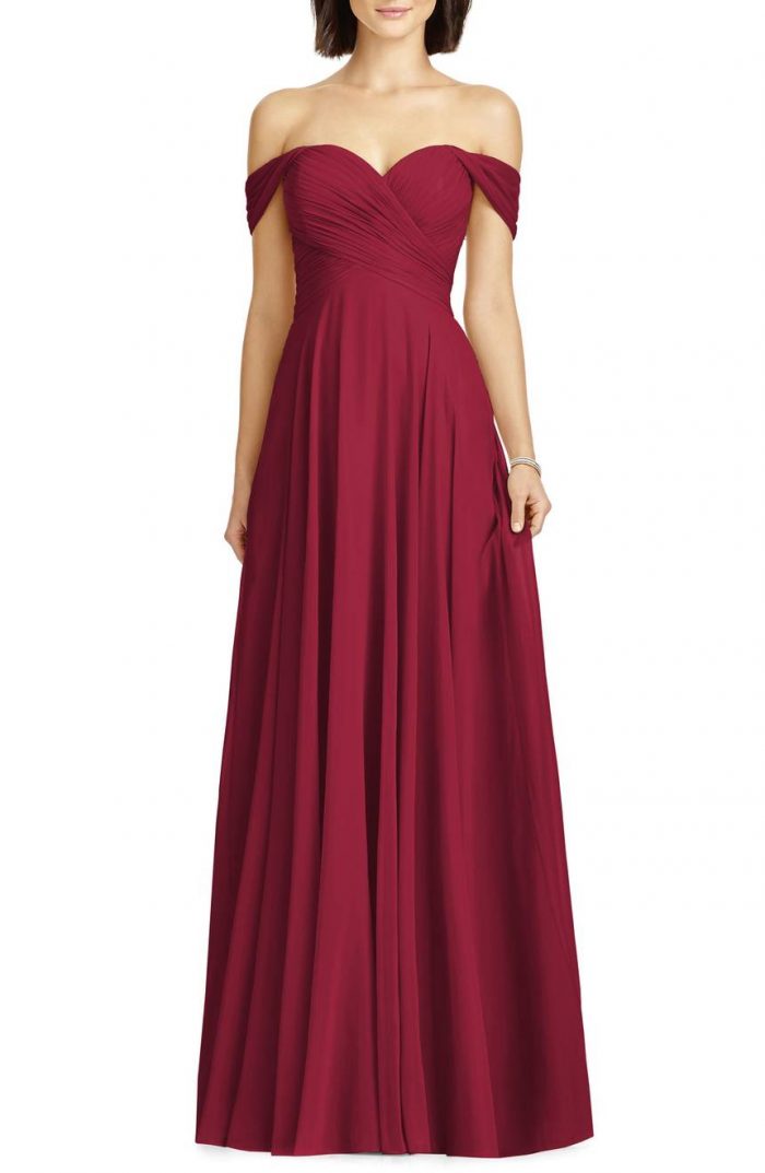 Jackie off the shoulder crepe trumpet gown hotsell