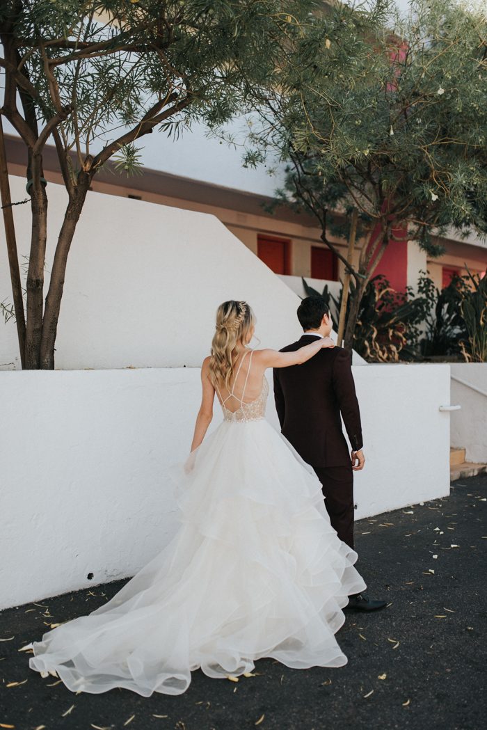 This Black, Burgundy, and Gold Desert Botanical Garden Wedding is a