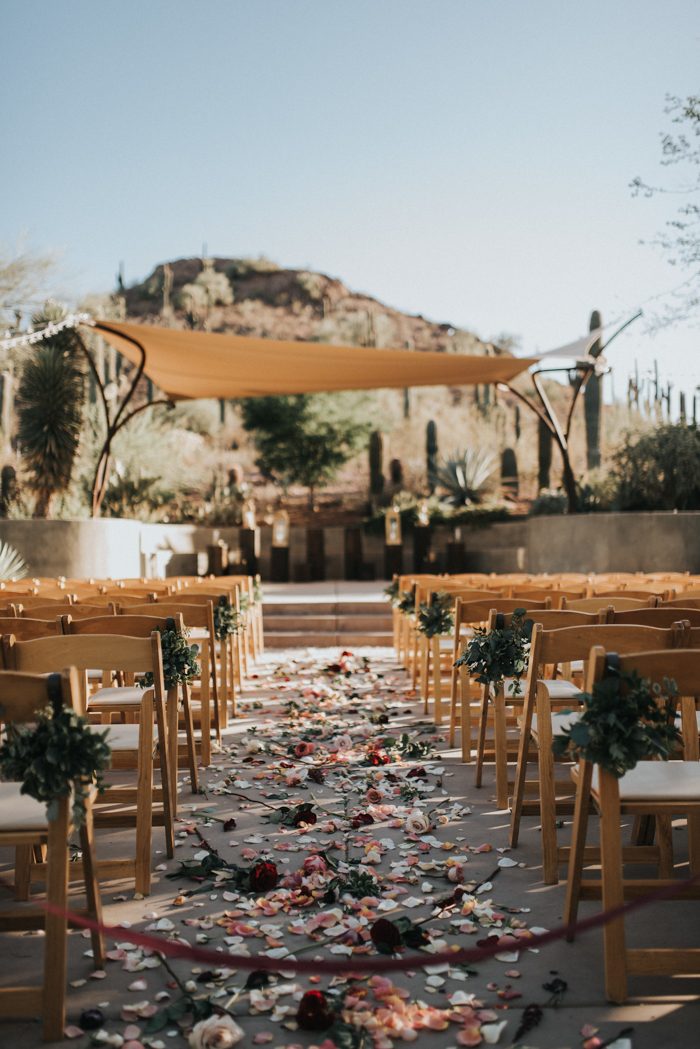 This Black Burgundy And Gold Desert Botanical Garden Wedding Is