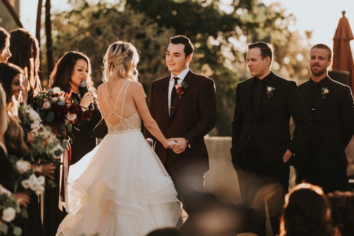 This Black Burgundy And Gold Desert Botanical Garden Wedding Is