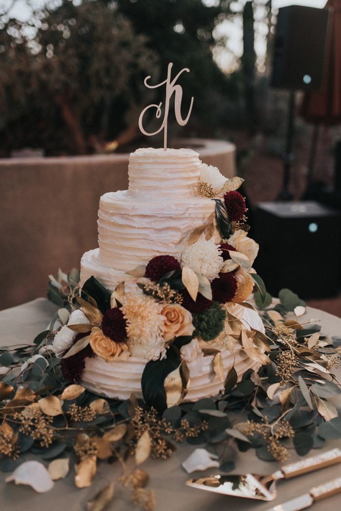 This Black, Burgundy, and Gold Desert Botanical Garden Wedding is a