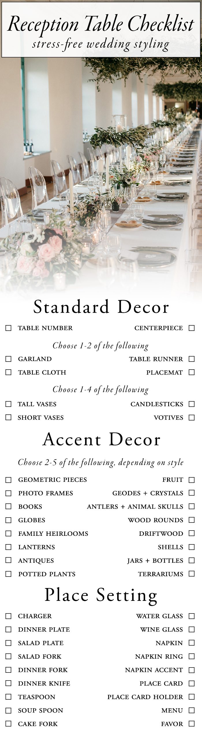 Use This Wedding Reception Table Checklist for Stress-Free ...